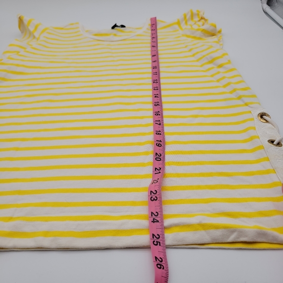 Lauren Ralph Lauren Striped Cotton Flutter-Sleeve T-Shirt Womens Sz L - Picture 9 of 13